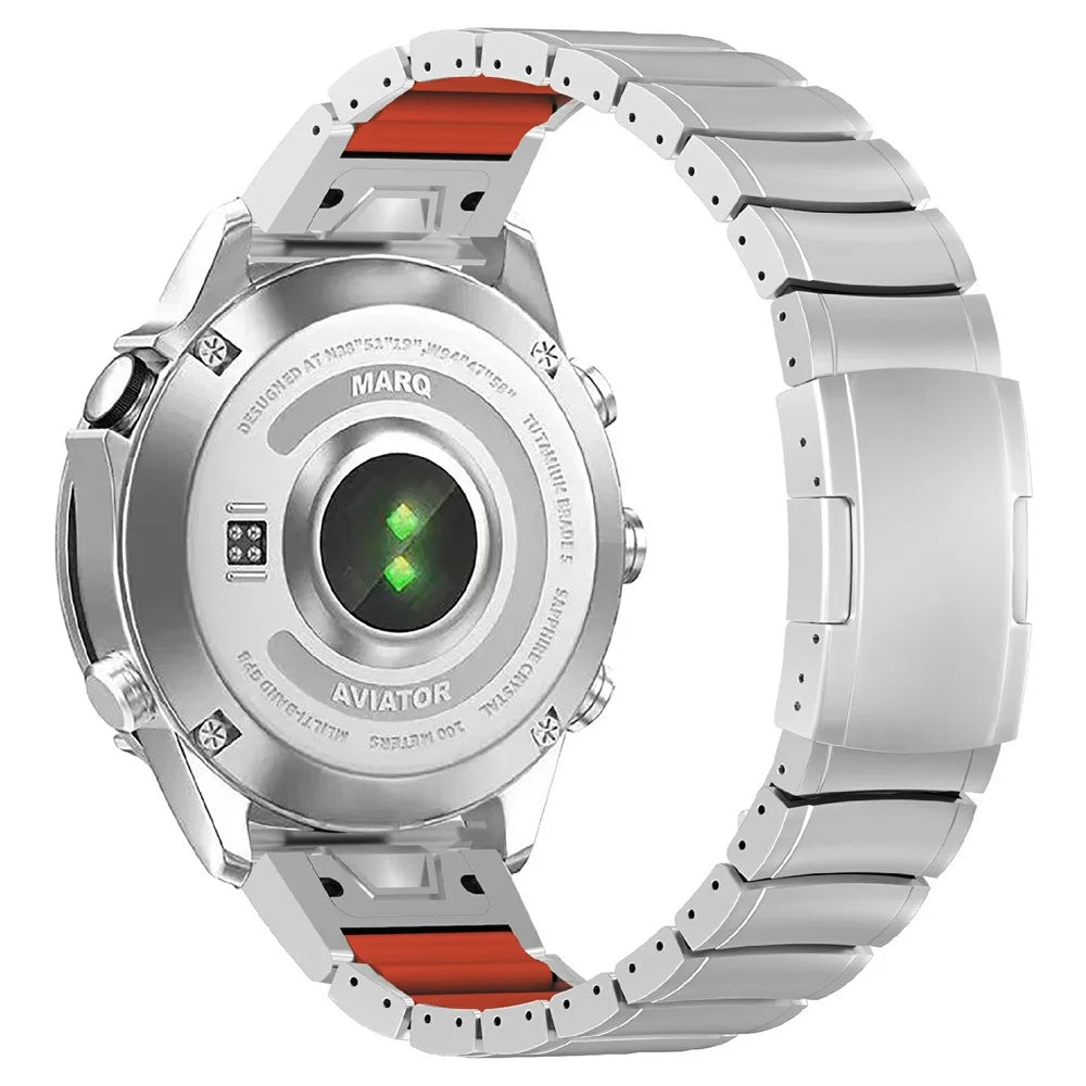 Titanium Alloy + Silicone Strap for Garmin Fenix 8 Pro AMOLED 47mm / Fenix 8 47mm / Fenix E 47mm 22mm Folding Buckle Chain Watch Band - Silver / Orange - 1