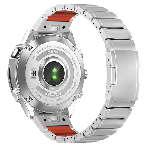 Titanium Alloy + Silicone Strap for Garmin Fenix 8 Pro AMOLED 47mm / Fenix 8 47mm / Fenix E 47mm 22mm Folding Buckle Chain Watch Band - Silver / Orange - 1
