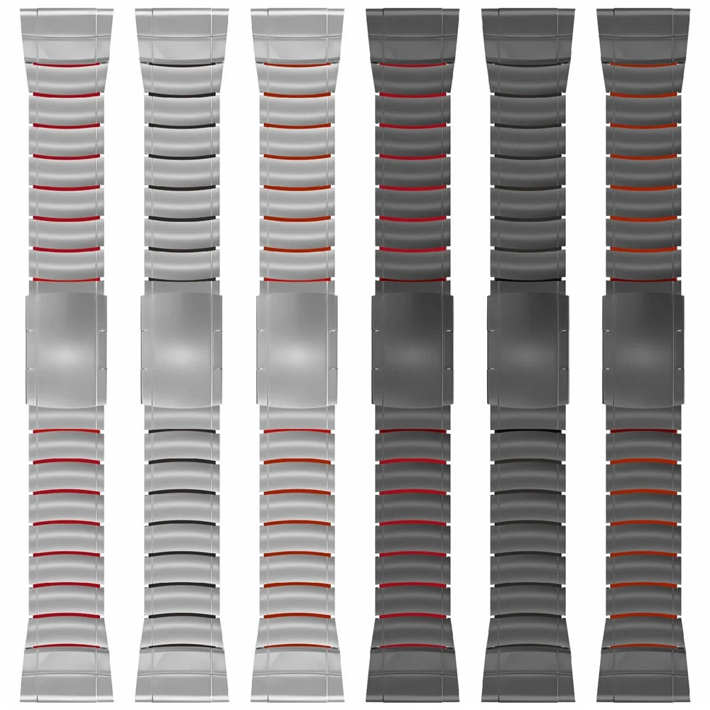 Titanium Alloy + Silicone Strap for Garmin Fenix 8 Pro AMOLED 47mm / Fenix 8 47mm / Fenix E 47mm 22mm Folding Buckle Chain Watch Band - Silver / Orange - 7