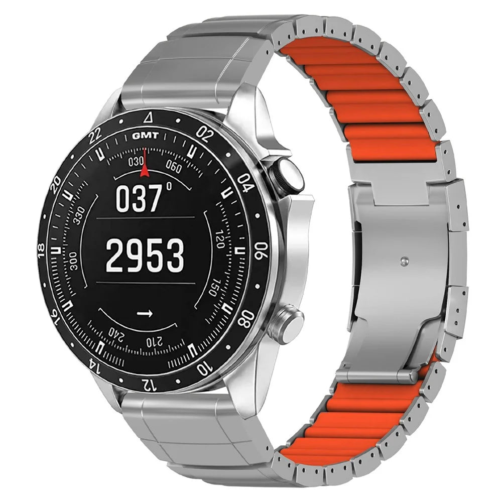 Titanium Alloy + Silicone Strap for Garmin Fenix 8 Pro AMOLED 51mm / Fenix 8 51mm / Enduro 3 / Enduro 2 26mm Folding Buckle Chain Watch Band - Silver / Orange - 2