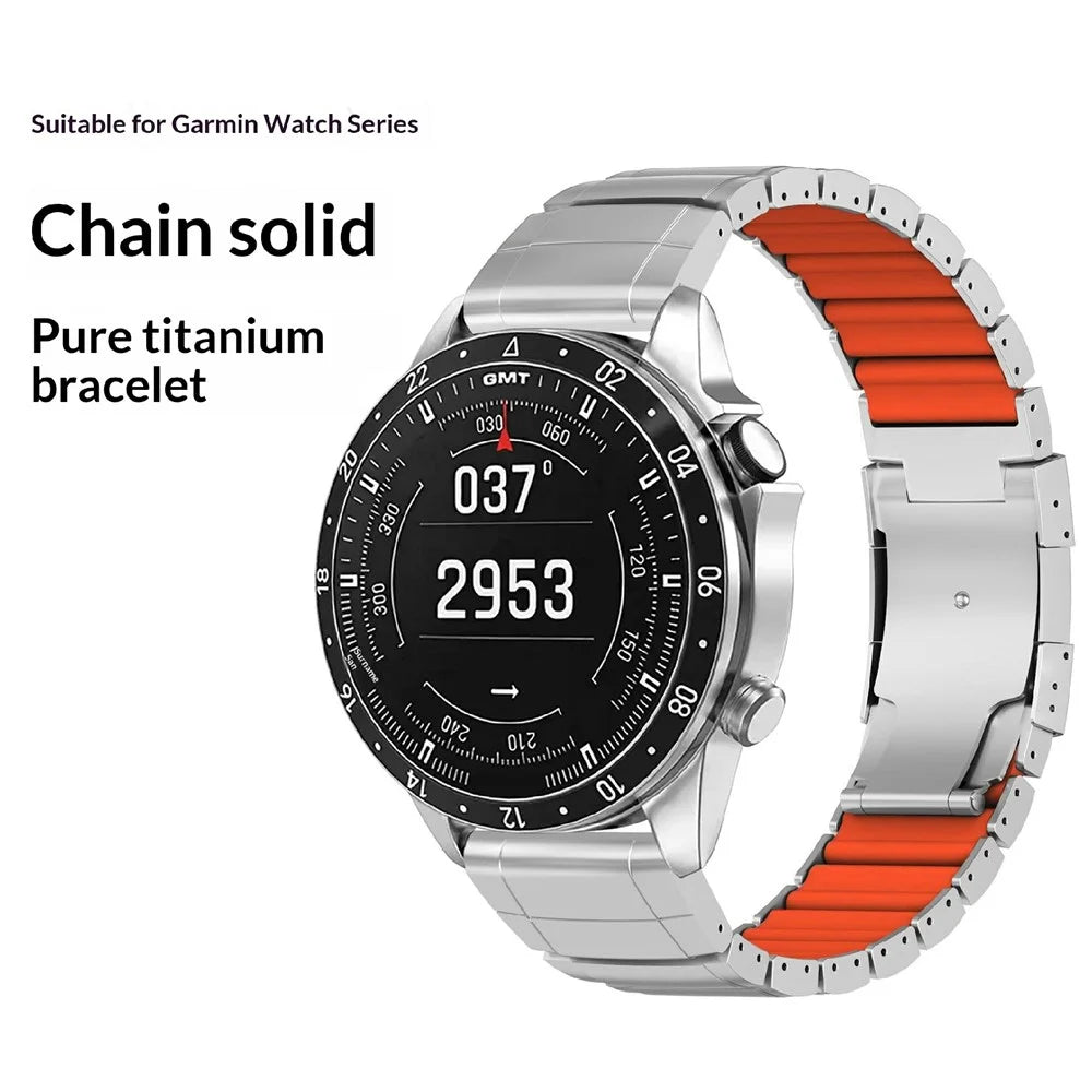Titanium Alloy + Silicone Strap for Garmin Fenix 8 Pro AMOLED 51mm / Fenix 8 51mm / Enduro 3 / Enduro 2 26mm Folding Buckle Chain Watch Band - Silver / Orange - 3