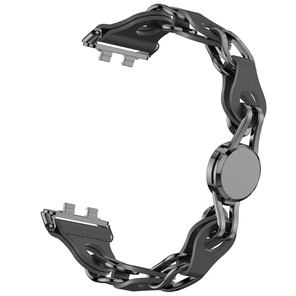 Hollow Out Watch Strap for Huawei Band 11 Pro NFC / 11 NFC / 11 Pro / 11 Metal + Leather Chain Band Replacement - Black - 3
