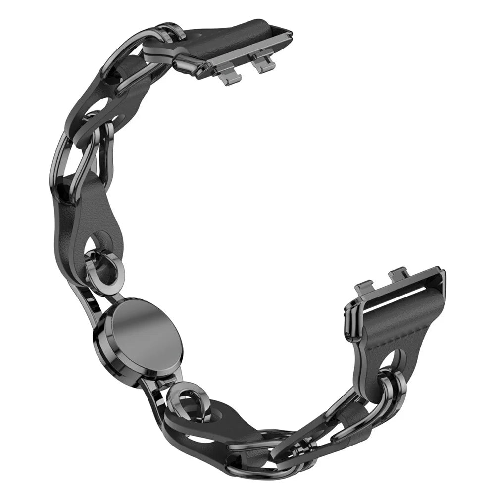 Hollow Out Watch Strap for Huawei Band 11 Pro NFC / 11 NFC / 11 Pro / 11 Metal + Leather Chain Band Replacement - Black - 4