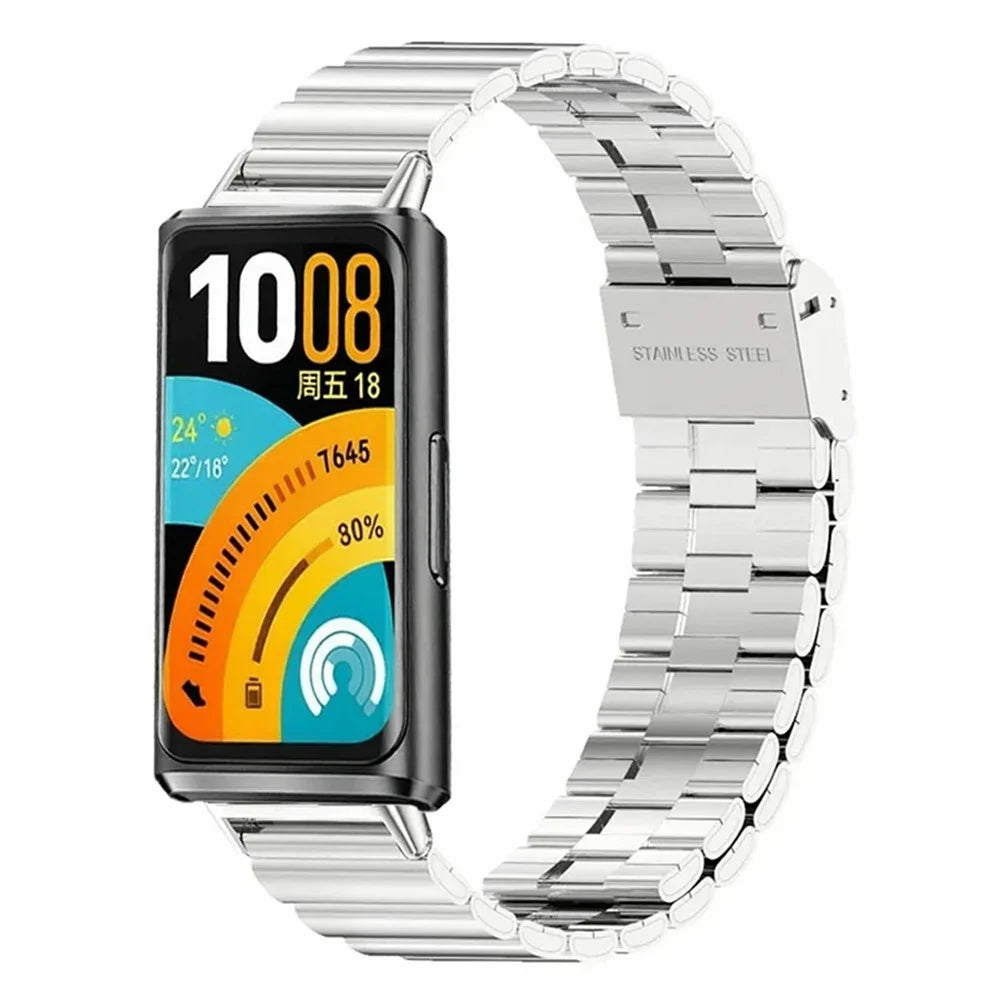 Bamboo Link Strap for Huawei Band 11 Pro NFC / 11 NFC / 11 Pro / 11 Stainless Steel Metal Watch Band Replacement - Silver - 2