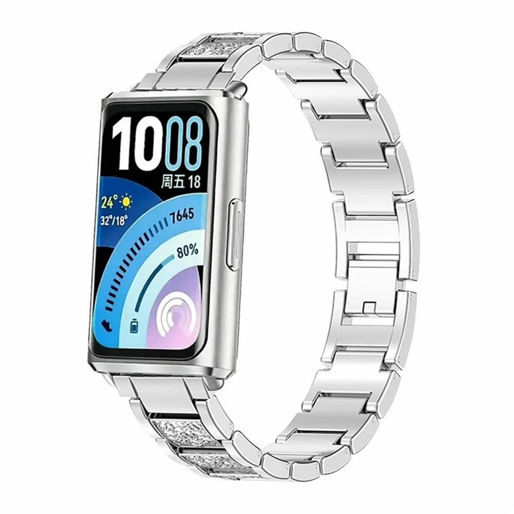 Metal Strap for Huawei Band 11 Pro NFC / 11 NFC / 11 Pro / 11 Rhinestone Stainless Steel Watch Band Replacement - Silver - 2