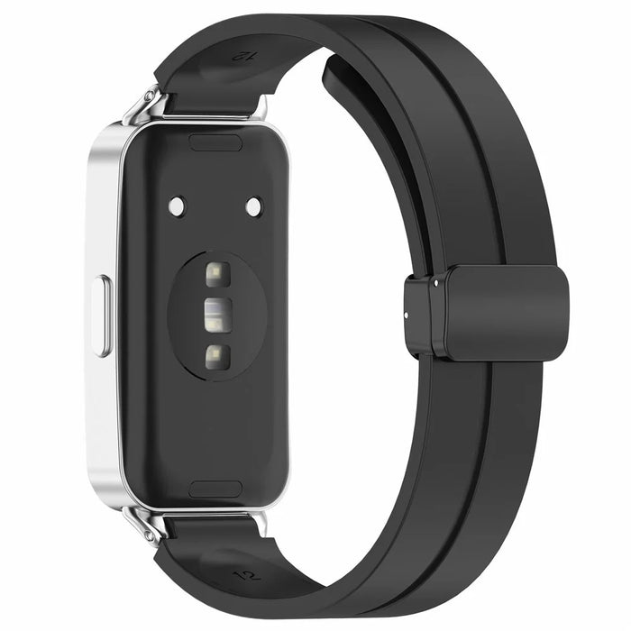 Foldable Magnetic Buckle Strap for Huawei Band 11 / 11 NFC / 11 Pro / 11 Pro NFC Solid Color Silicone Watch Band - Black - 1