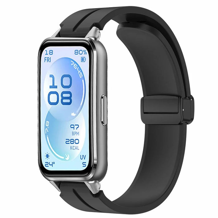 Foldable Magnetic Buckle Strap for Huawei Band 11 / 11 NFC / 11 Pro / 11 Pro NFC Solid Color Silicone Watch Band - Black - 2