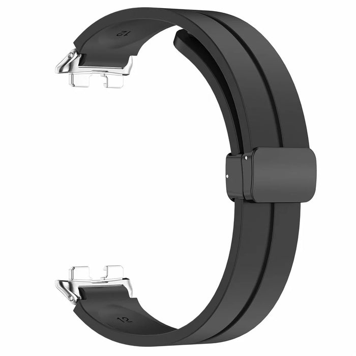 Foldable Magnetic Buckle Strap for Huawei Band 11 / 11 NFC / 11 Pro / 11 Pro NFC Solid Color Silicone Watch Band - Black - 4