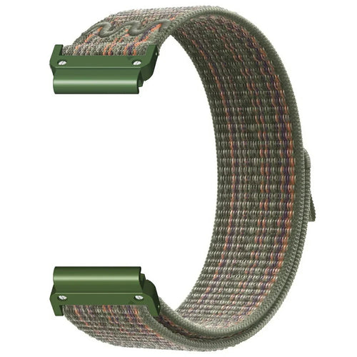 For Huami Amazfit T-Rex Ultra 2 26mm Embroidered Nylon Strap Replacement Loop Watch Band - Dark Green Orange - 1