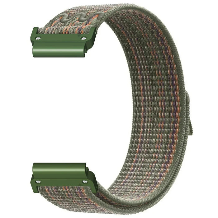 For Huami Amazfit T-Rex Ultra 2 26mm Embroidered Nylon Strap Replacement Loop Watch Band - Dark Green Orange - 1