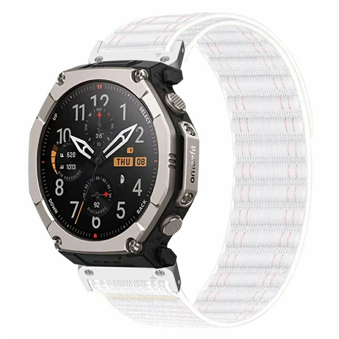 For Huami Amazfit T-Rex Ultra 2 26mm Wave Pattern Watch Band Replacement Nylon Strap - White Pink / White - 2