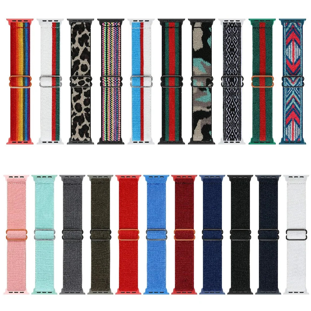 Adjustable Nylon Watch Band Replacement Multi-Color Watch Strap for Apple Watch Ultra 3 2 1 49mm / Series 11 10 46mm / 9 8 7 45mm / SE3 SE2 SE 6 5 4 44mm / 3 2 1 42mm - Black Edge - 4