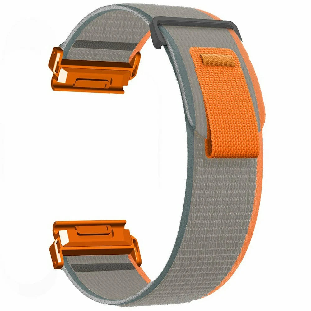For Huami Amazfit T-Rex Ultra 2 26mm Nylon Watch Strap Loop Fastener Wrist Band with PC Connector - Orange / Grey / Orange Connector - 1