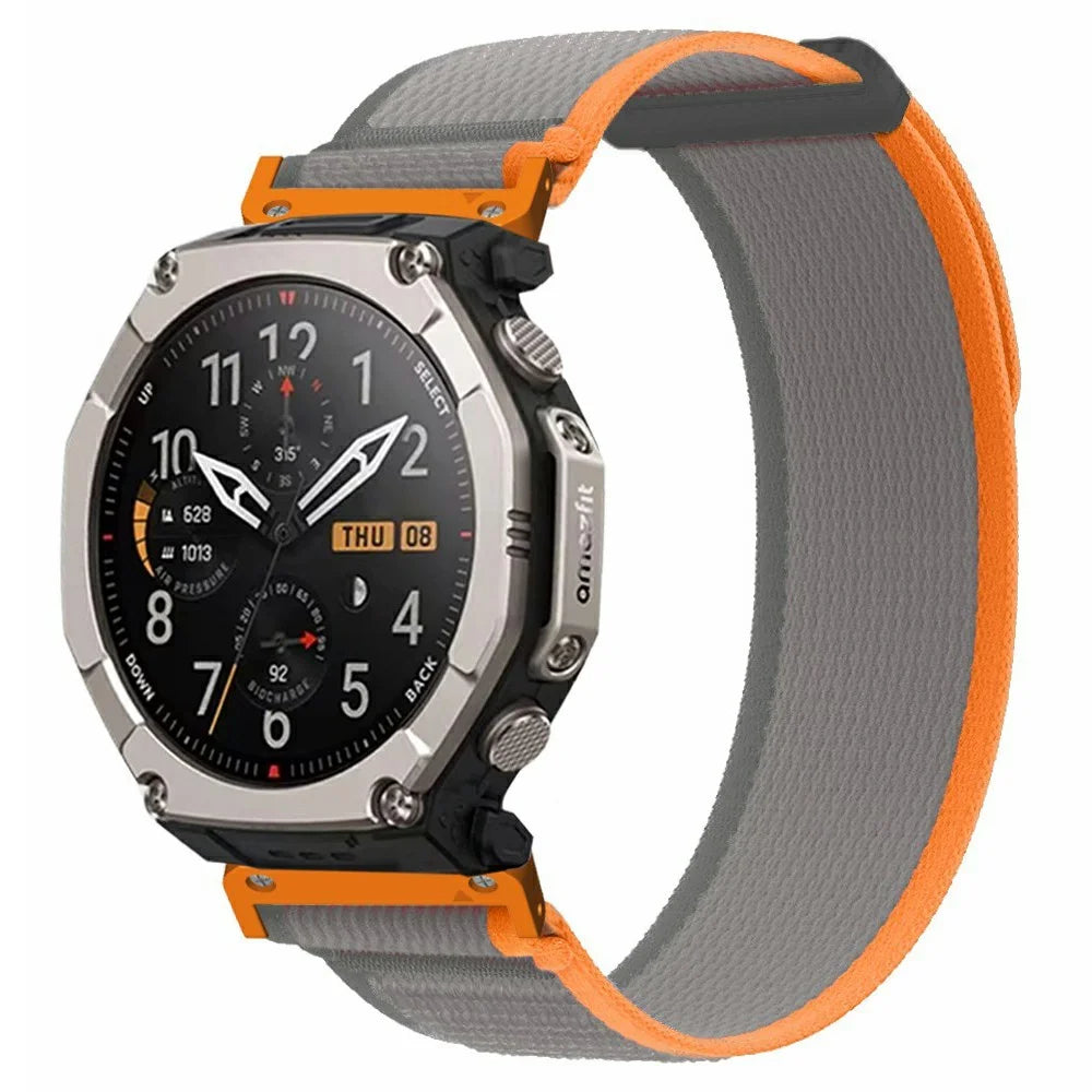 For Huami Amazfit T-Rex Ultra 2 26mm Nylon Watch Strap Loop Fastener Wrist Band with PC Connector - Orange / Grey / Orange Connector - 2