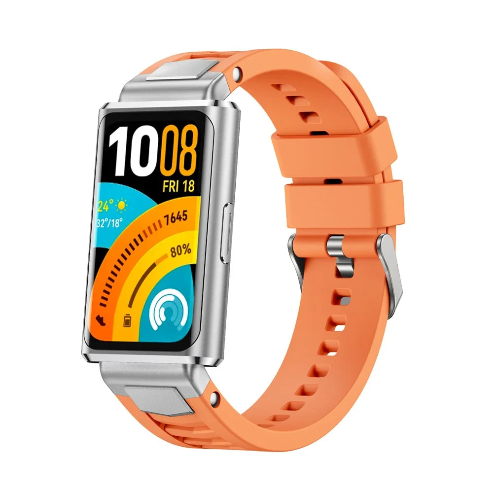 Silicone Strap for Huawei Band 11 Pro NFC / 11 NFC / 11 Pro / 11 Diamond-shaped Breathable Watch Band with Metal Connector - Orange - 2