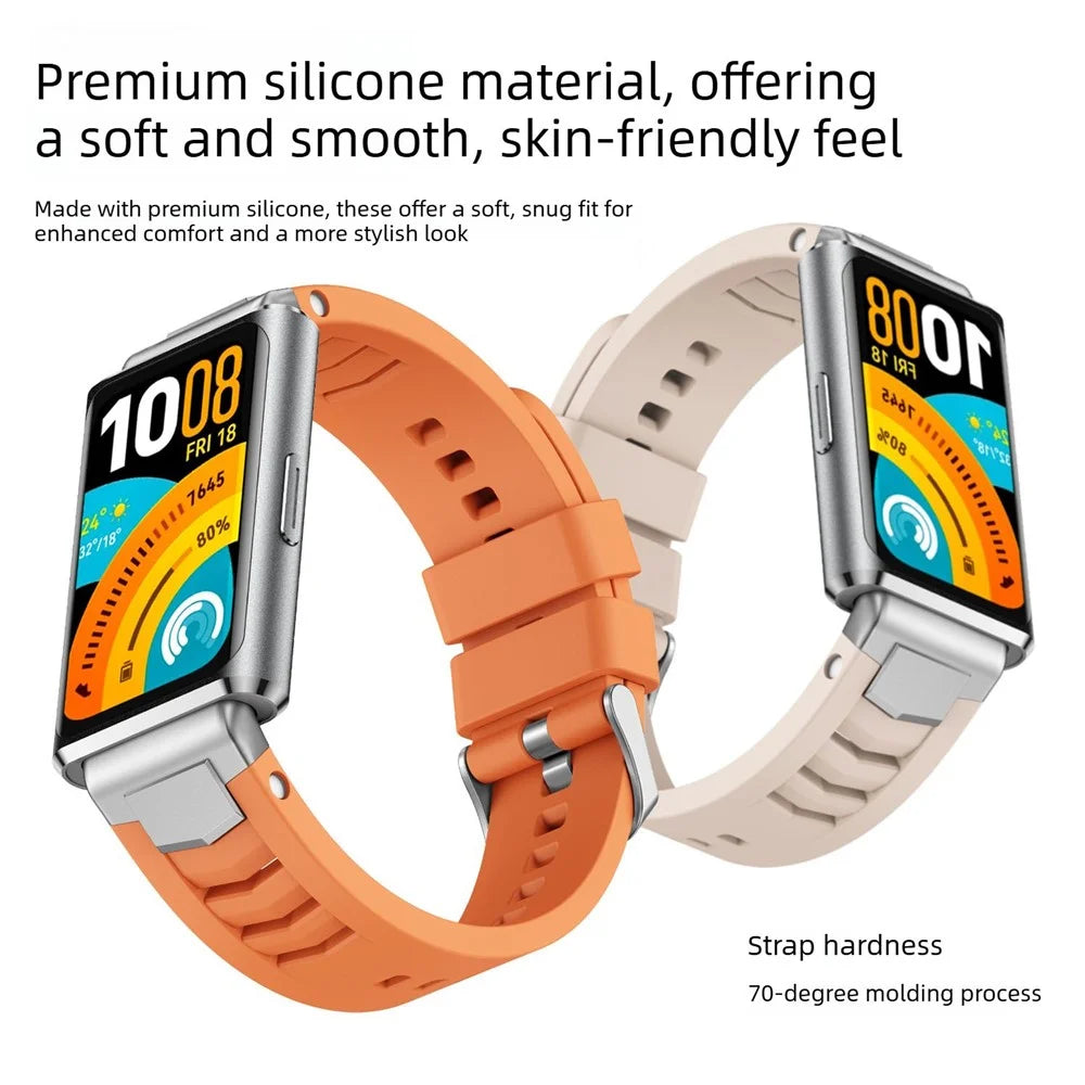 Silicone Strap for Huawei Band 11 Pro NFC / 11 NFC / 11 Pro / 11 Diamond-shaped Breathable Watch Band with Metal Connector - Orange - 4