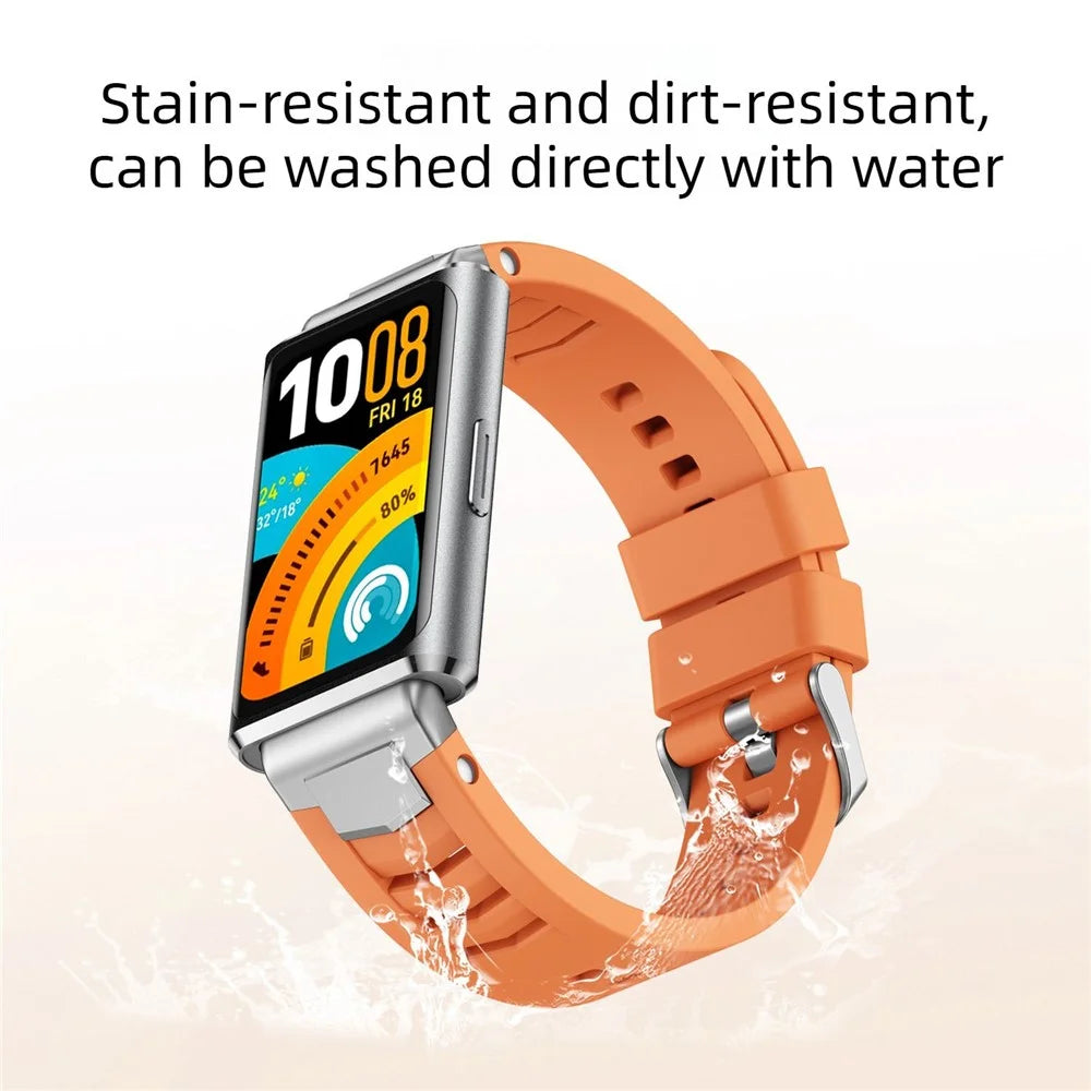 Silicone Strap for Huawei Band 11 Pro NFC / 11 NFC / 11 Pro / 11 Diamond-shaped Breathable Watch Band with Metal Connector - Orange - 6