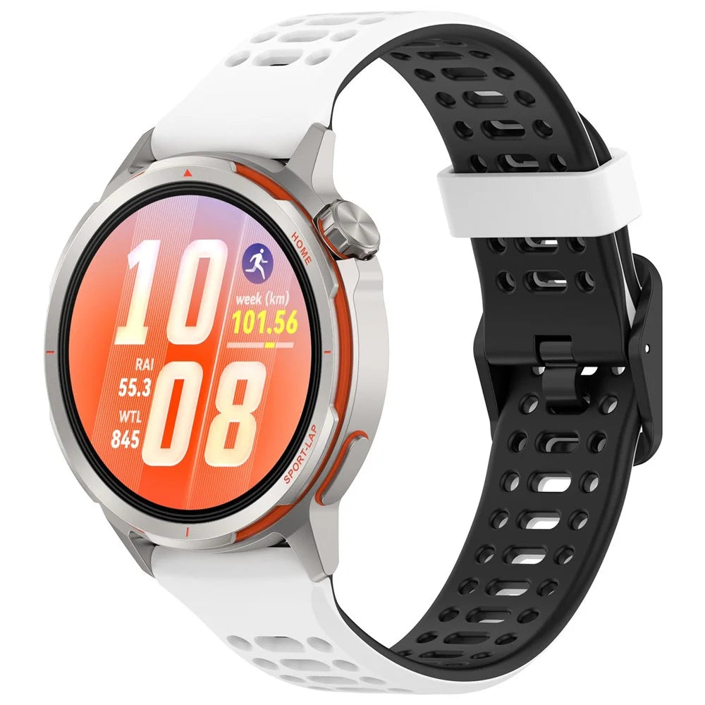 20mm Dual Color Silicone Band for Samsung Galaxy Watch7 44mm / 40mm / Watch6 Classic 47mm / 43mm Breathable Holes Watch Strap - White / Black - 2