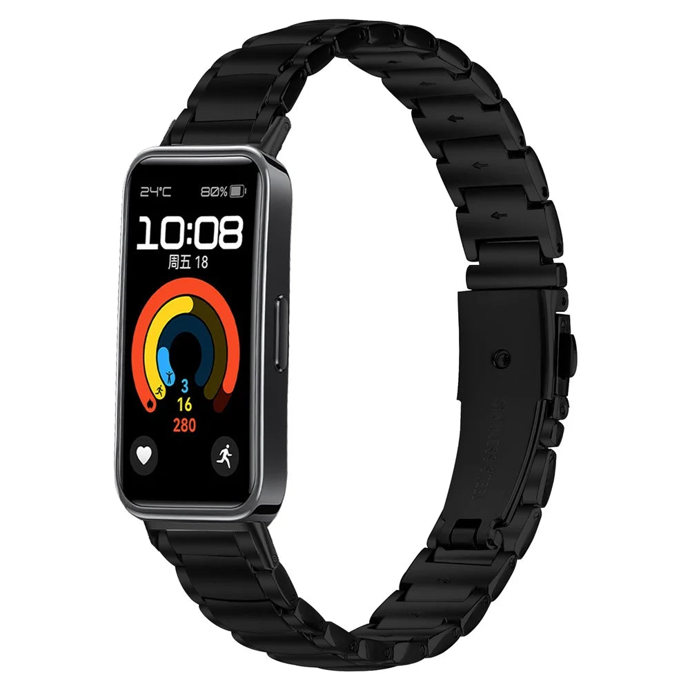 Stainless Steel Watch Band for Huawei Band 11 Pro NFC / 11 NFC / 11 Pro / 11 Butterfly Buckle Adjustable Metal Strap - Black - 2