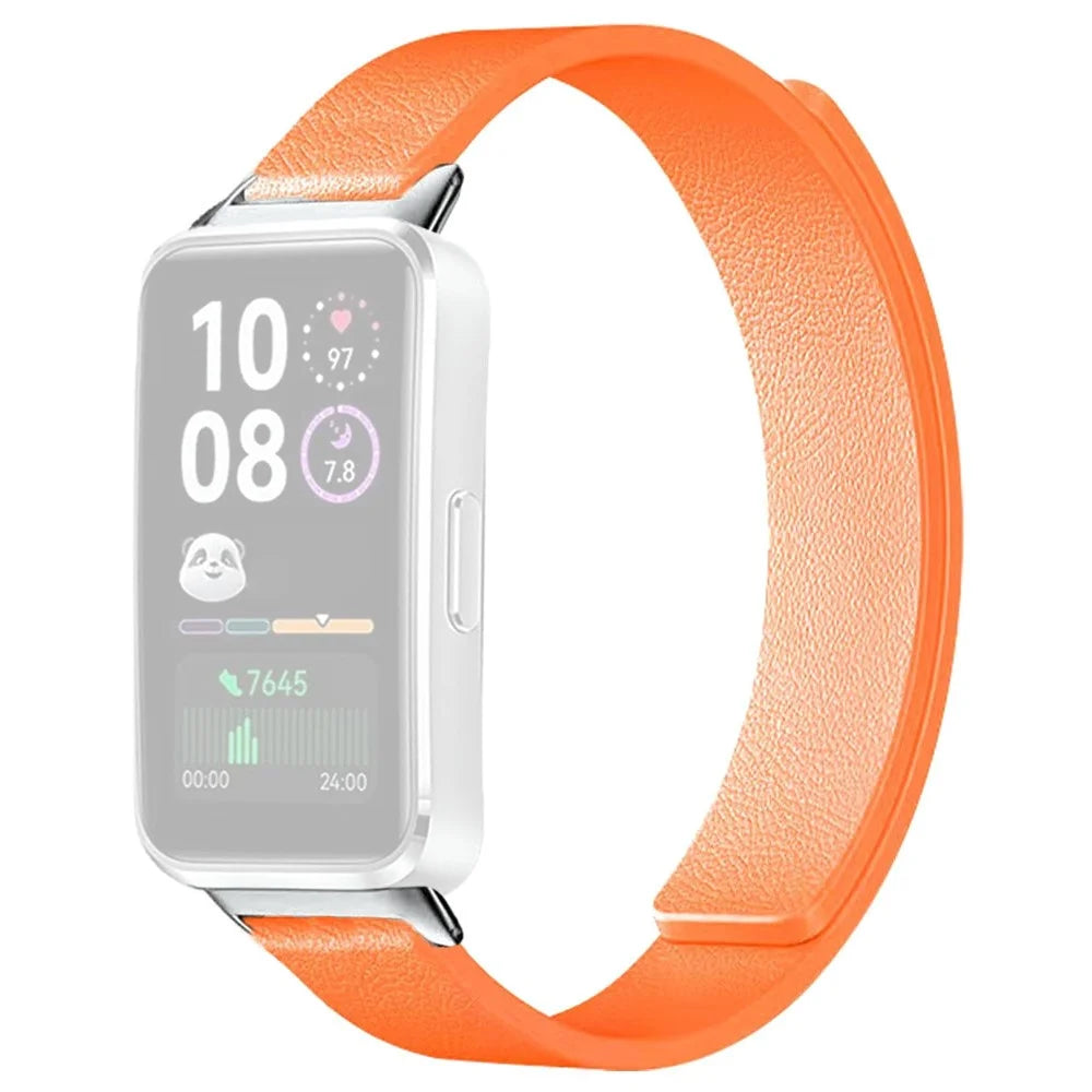 Silicone Magnetic Strap for Huawei Band 11 Pro NFC / 11 NFC / 11 Pro / 11 Litchi Texture Watch Band - Orange - 1