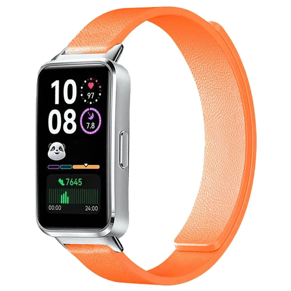Silicone Magnetic Strap for Huawei Band 11 Pro NFC / 11 NFC / 11 Pro / 11 Litchi Texture Watch Band - Orange - 2