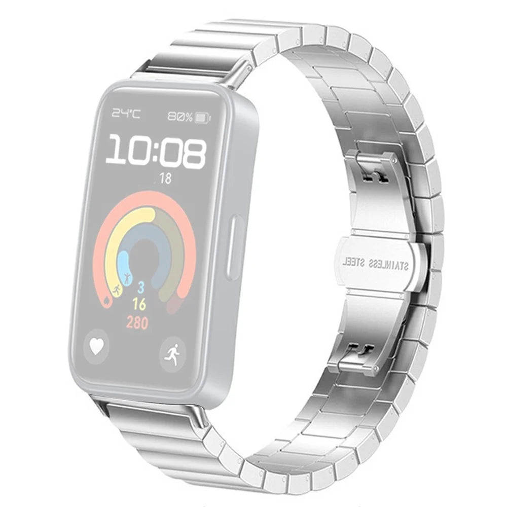 Watch Band for Huawei Band 11 Pro NFC / 11 NFC / 11 Pro / 11 Butterfly Clasp Stainless Steel Strap - Silver - 1