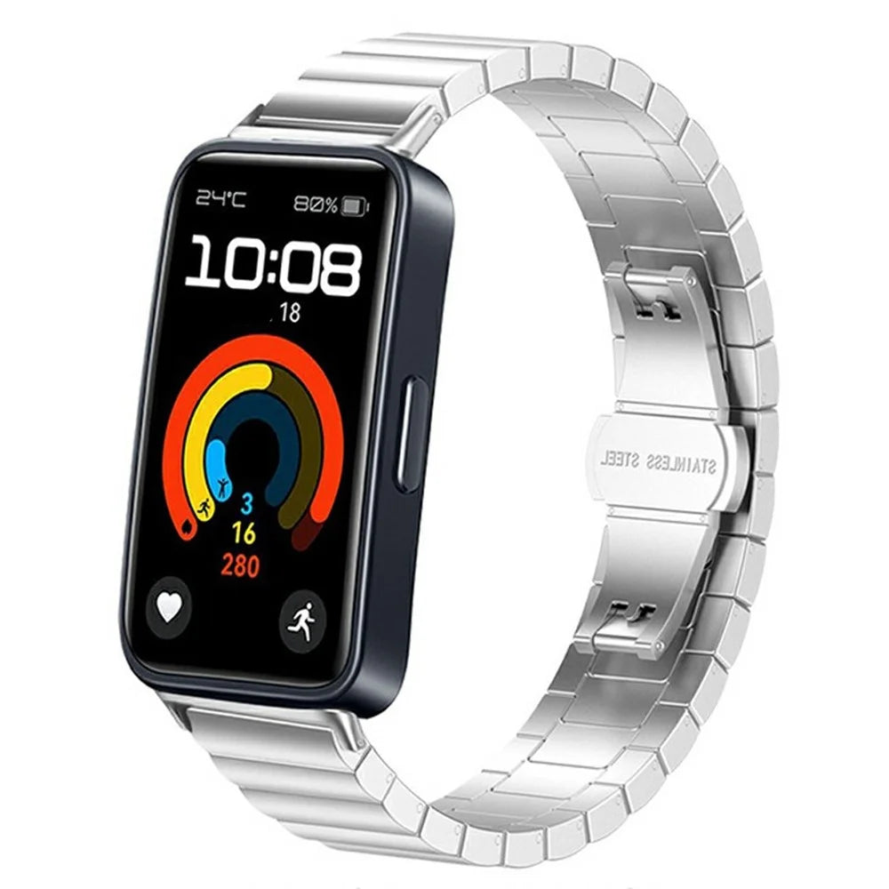 Watch Band for Huawei Band 11 Pro NFC / 11 NFC / 11 Pro / 11 Butterfly Clasp Stainless Steel Strap - Silver - 2