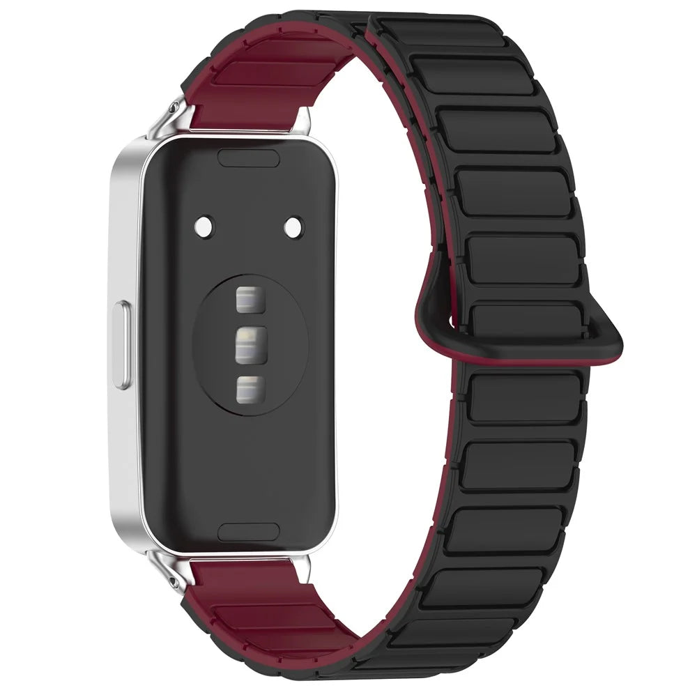Magnetic Silicone Band for Huawei Band 11 Pro NFC / 11 NFC / 11 Pro / 11 Dual Color Watch Strap -  Black / Wine Red - 1