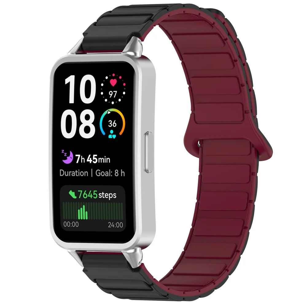 Magnetic Silicone Band for Huawei Band 11 Pro NFC / 11 NFC / 11 Pro / 11 Dual Color Watch Strap -  Black / Wine Red - 2