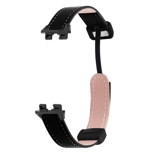 For Huawei Band 11 / 11 Pro Leather Watch Band Magnetic Folding Buckle Replacement Strap - Black - 1