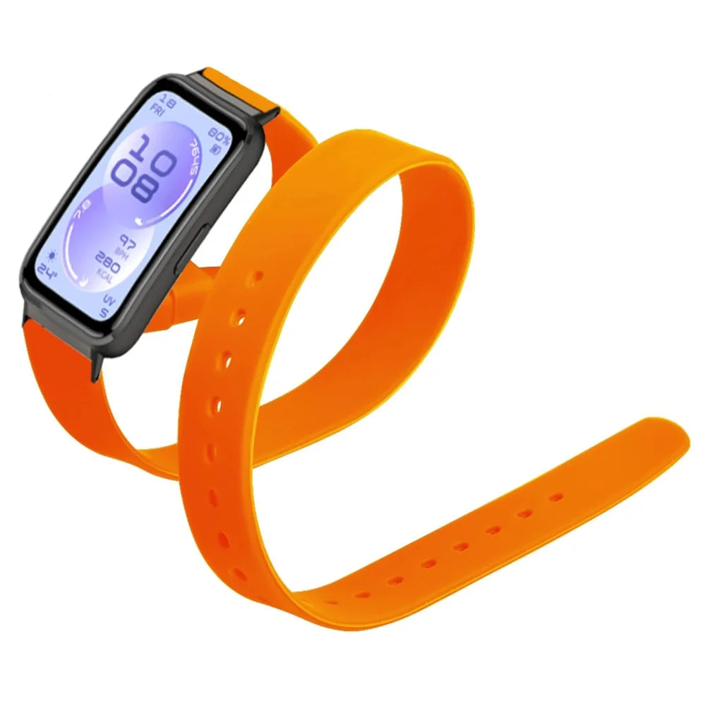 For Huawei Band 11 / 11 Pro Silicone Strap Two Circles Sport Watch Band with Metal Buckle - Orange - 2
