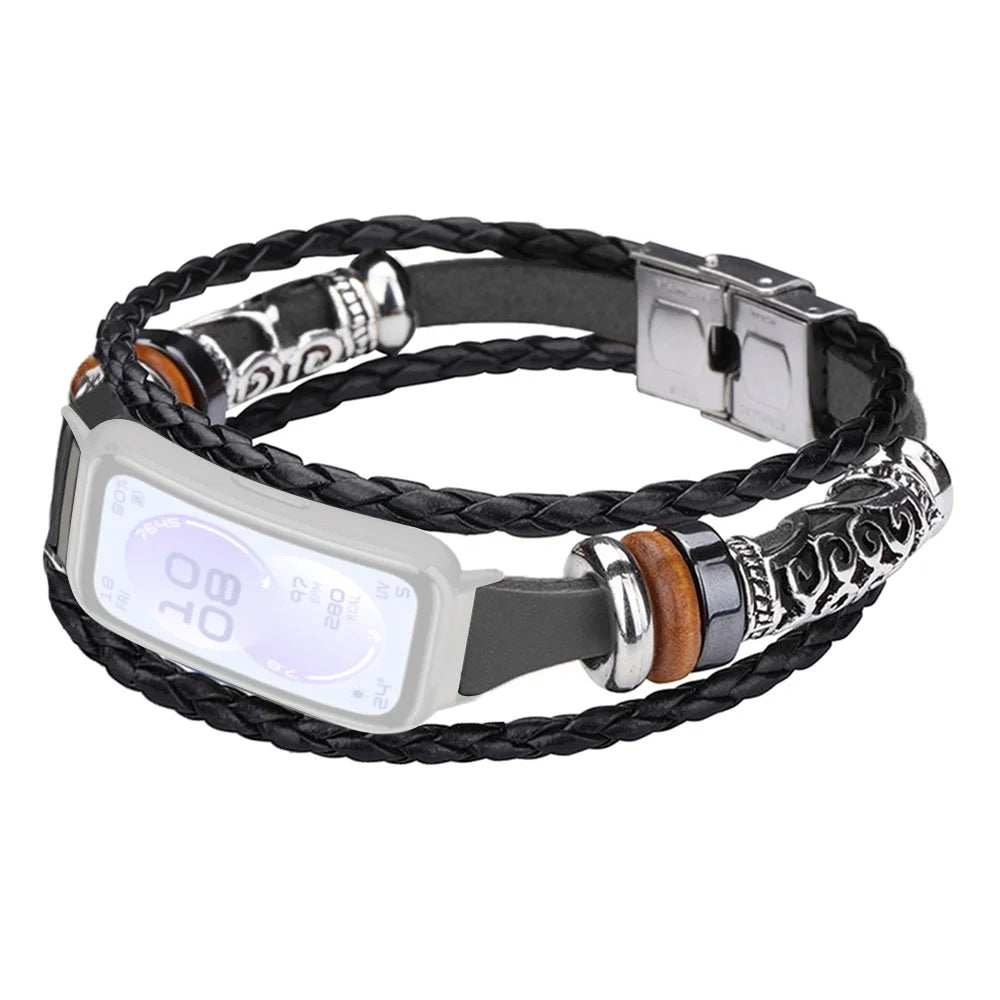 For Huawei Band 11 / 11 Pro Wrist Band Vintage Ethnic Leather Watch Bracelet - Black - 1