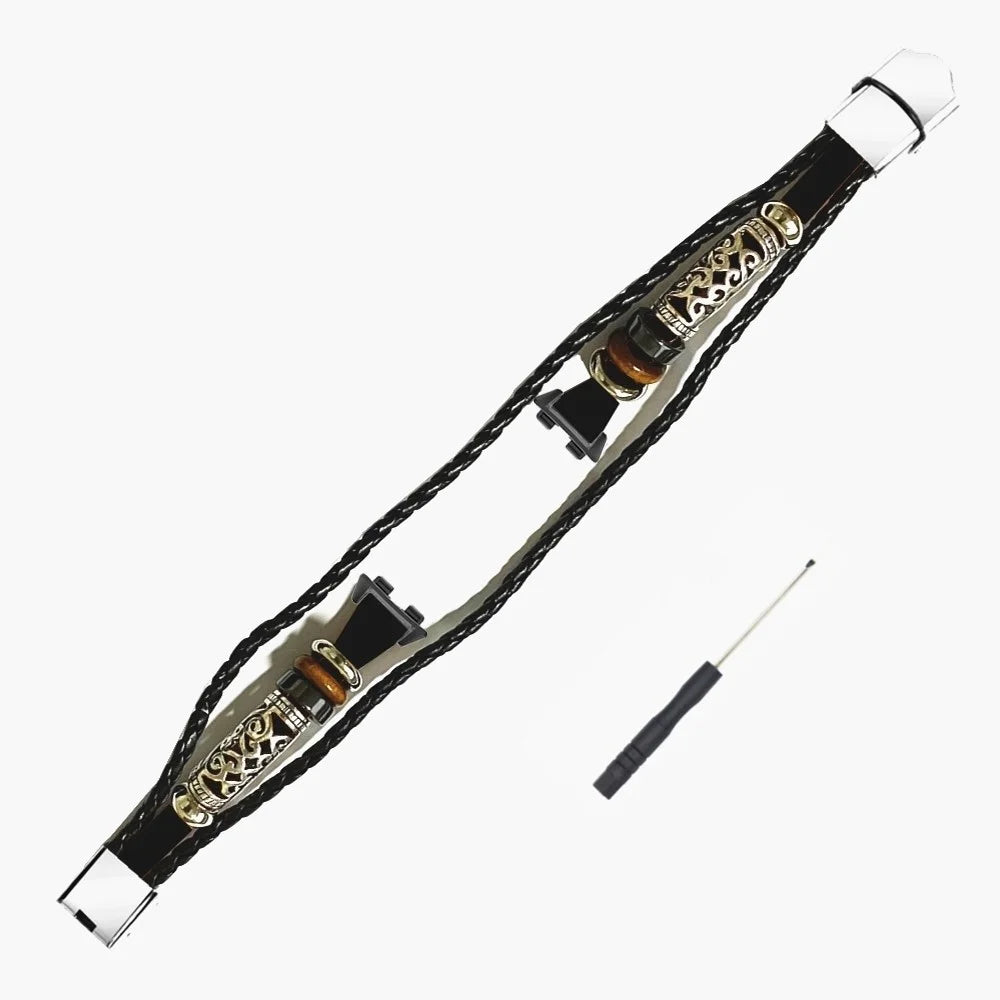 For Huawei Band 11 / 11 Pro Wrist Band Vintage Ethnic Leather Watch Bracelet - Black - 3