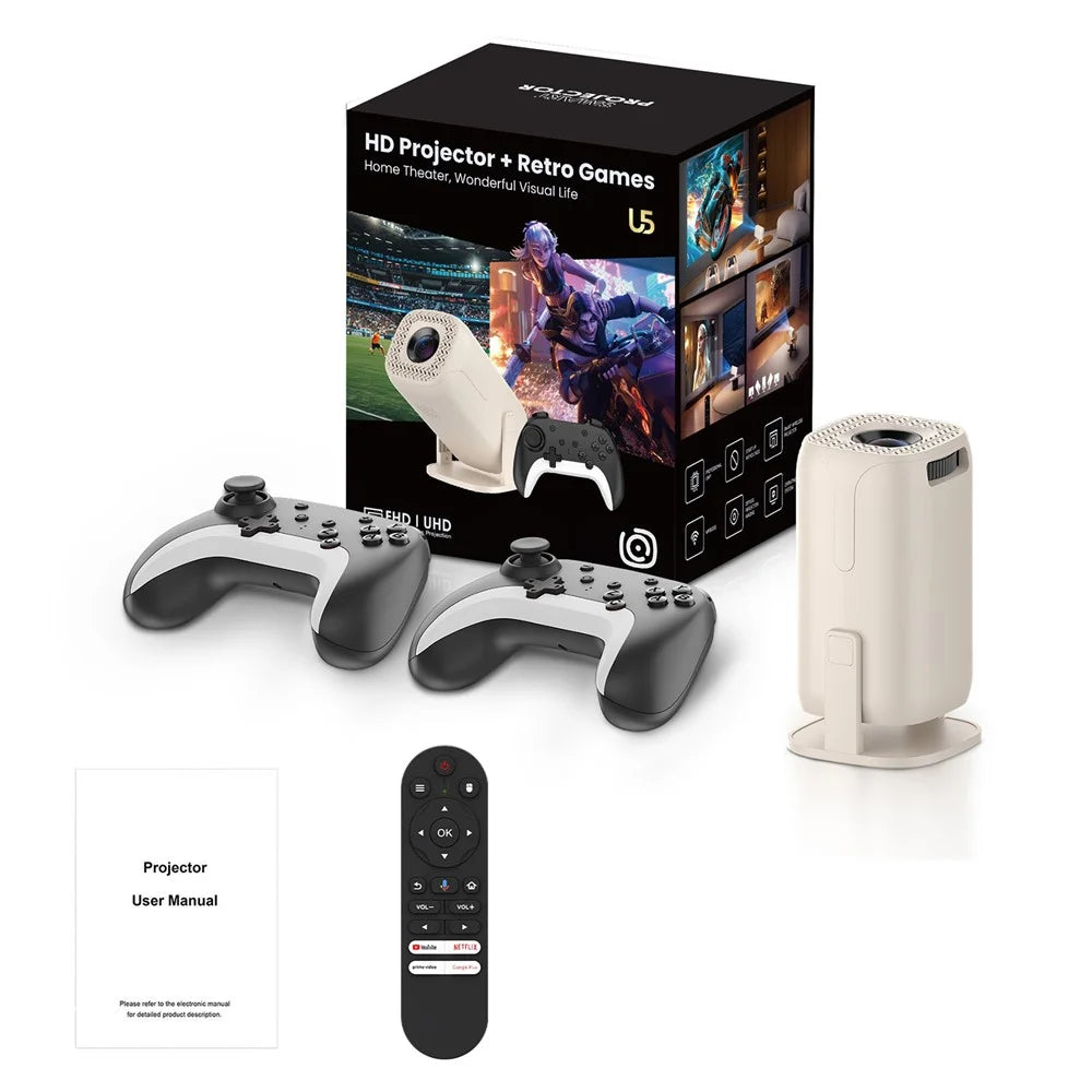 U5 Gaming Console 2-in-1 Android 14 HD Projector Allwinner H723 8K 200 Lumens Screen Projection Device for Home Cinema - EU Plug - 1