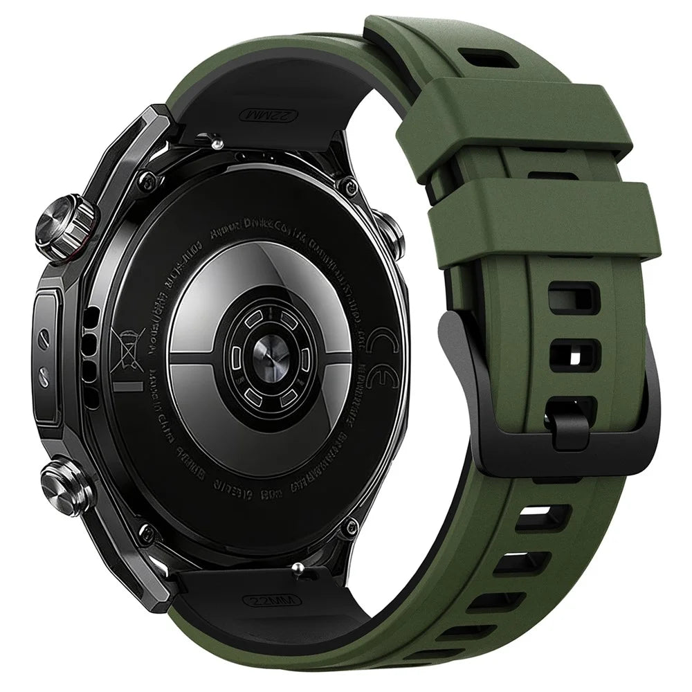 22mm Dual Color Silicone Strap for Huawei Watch Ultimate 2 / Watch GT 6 46mm / Watch GT 5 46mm Sports Watch Band - Army Green / Black - 1