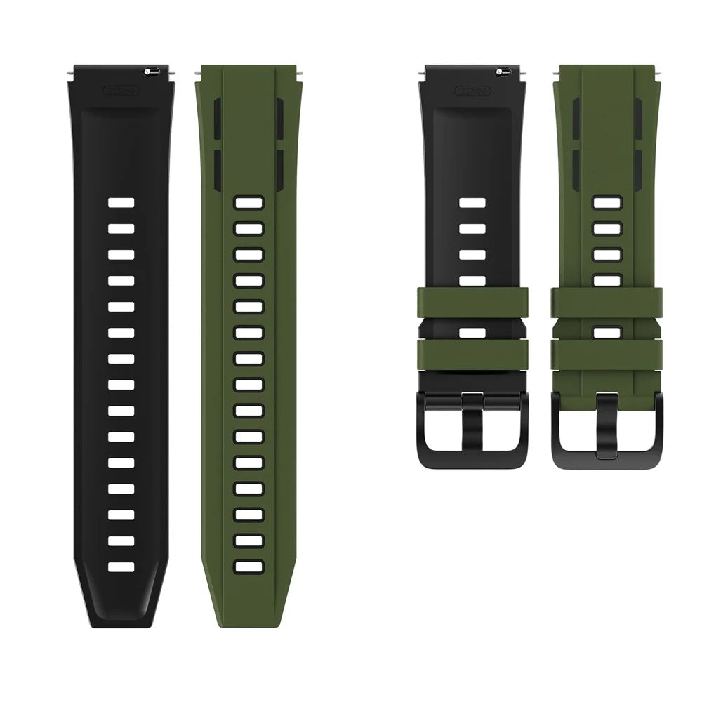 22mm Dual Color Silicone Strap for Huawei Watch Ultimate 2 / Watch GT 6 46mm / Watch GT 5 46mm Sports Watch Band - Army Green / Black - 5