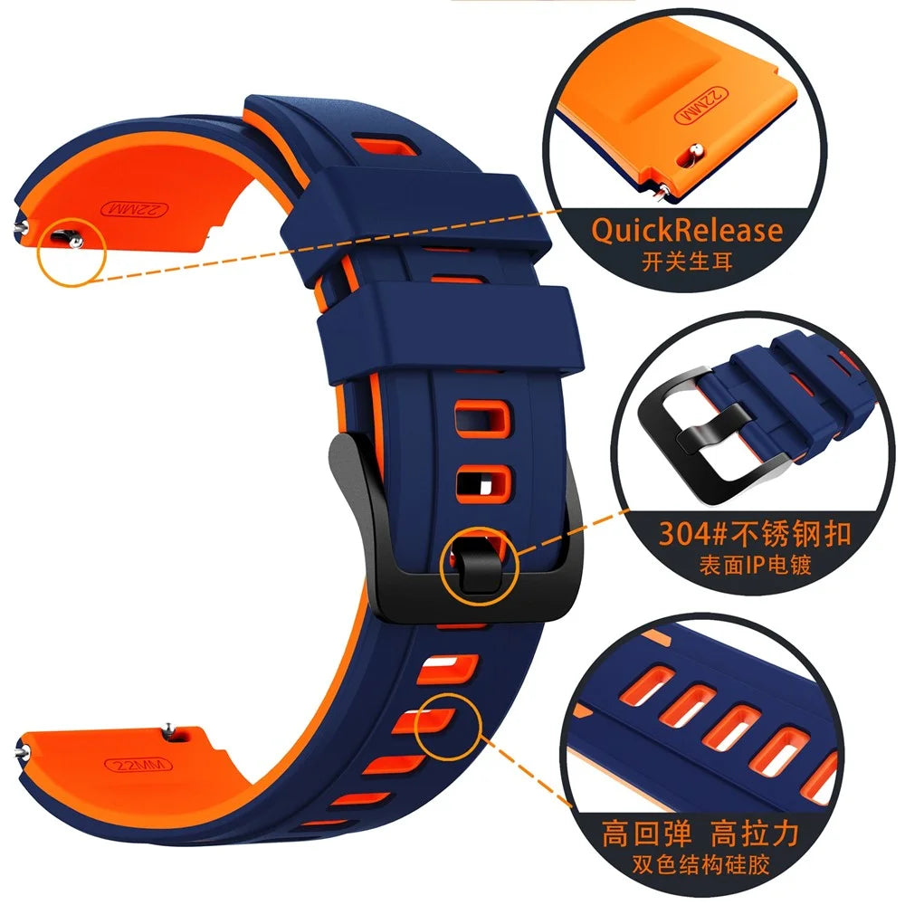 22mm Dual Color Silicone Strap for Huawei Watch Ultimate 2 / Watch GT 6 46mm / Watch GT 5 46mm Sports Watch Band - Army Green / Black - 6