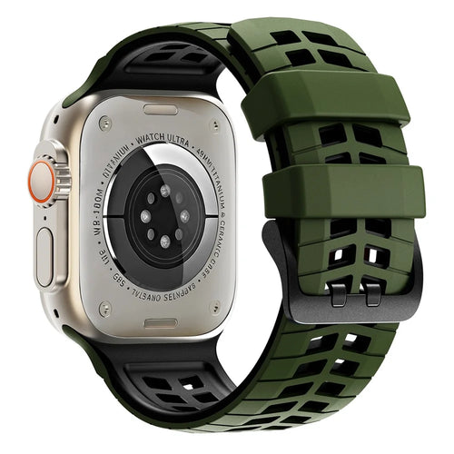 Double-row Holes Silicone Band for Apple Watch Ultra 3 2 1 49mm / Series 11 10 46mm / 9 8 7 45mm / SE3 SE2 SE 6 5 4 44mm / 3 2 1 42mm Dual Color Watch Strap - Army Green / Black - 1