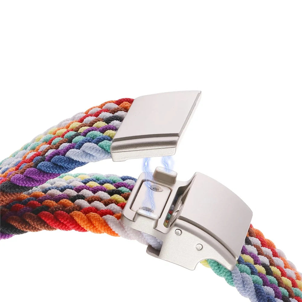 Nylon Braided Band for Apple Watch Ultra 3 2 1 49mm / Series 11 10 46mm / 9 8 7 45mm / SE3 SE2 SE 6 5 4 44mm / 3 2 1 42mm Magnetic Watch Strap with Metal Connector - Rainbow - 2