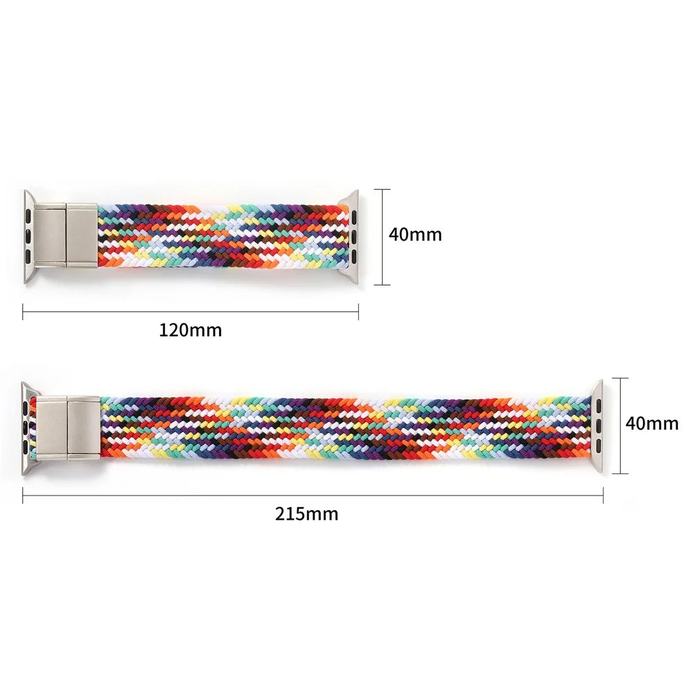 Nylon Braided Band for Apple Watch Ultra 3 2 1 49mm / Series 11 10 46mm / 9 8 7 45mm / SE3 SE2 SE 6 5 4 44mm / 3 2 1 42mm Magnetic Watch Strap with Metal Connector - Rainbow - 3