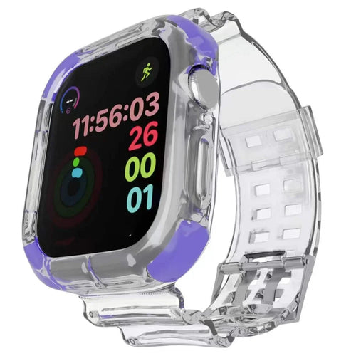Strap for Apple Watch Series 11 10 42mm  /  9 8 7 41mm  /  SE3 SE2 SE 6 5 4 40mm  /  3 2 1 38mm Shockproof Airbag Clear TPU Band with Integrated Watch Case - Transparent+Purple - 1