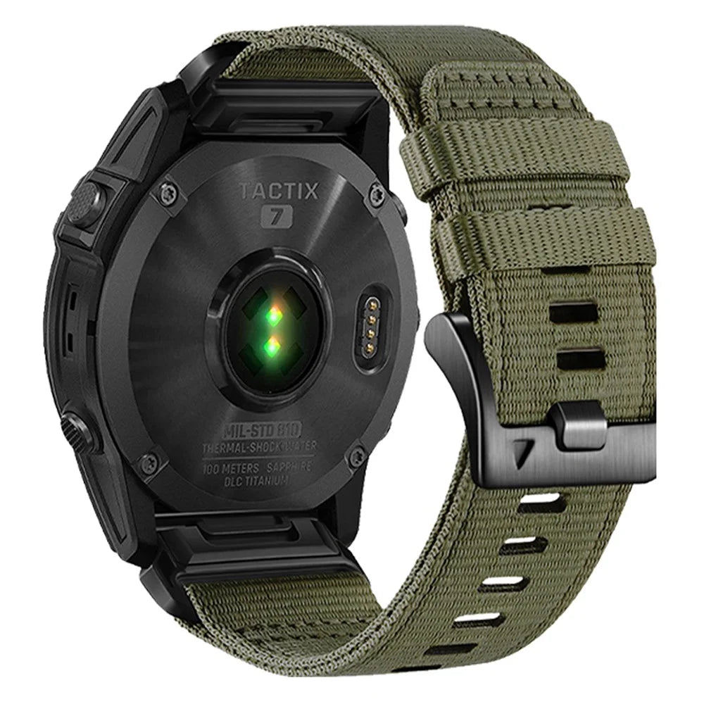 26mm Tactical Watch Band for Garmin Fenix 8 Pro MicroLED 51mm  /  Fenix 8 Pro AMOLED 51mm  /  quatix 8 51mm Quick Release Nylon Strap - Olive Green - 1