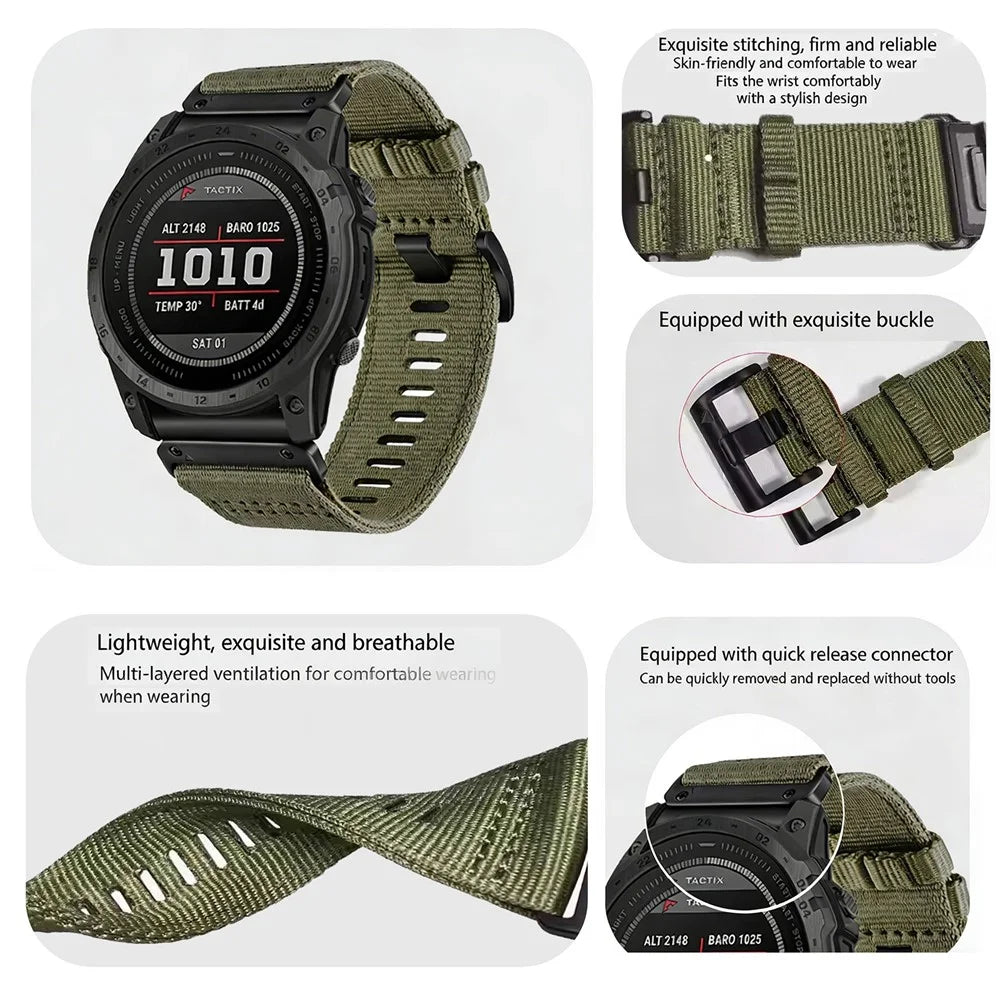 26mm Tactical Watch Band for Garmin Fenix 8 Pro MicroLED 51mm  /  Fenix 8 Pro AMOLED 51mm  /  quatix 8 51mm Quick Release Nylon Strap - Olive Green - 2