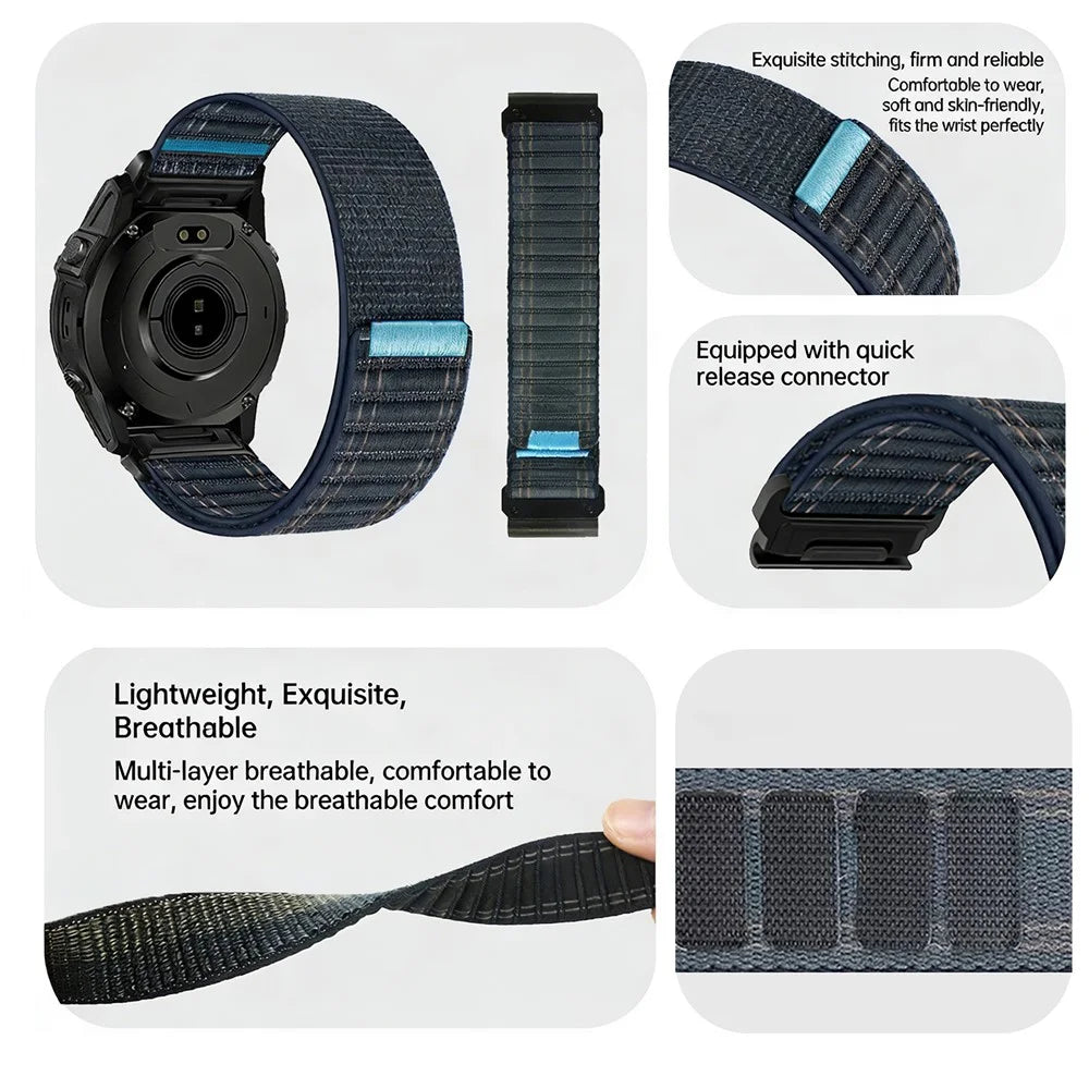 22mm Magic Tape Band for Garmin Tactix 8 47mm / Fenix 8 47mm / Fenix E 47mm Wavy Texture Nylon Loop Watch Strap - Dark Blue - 2