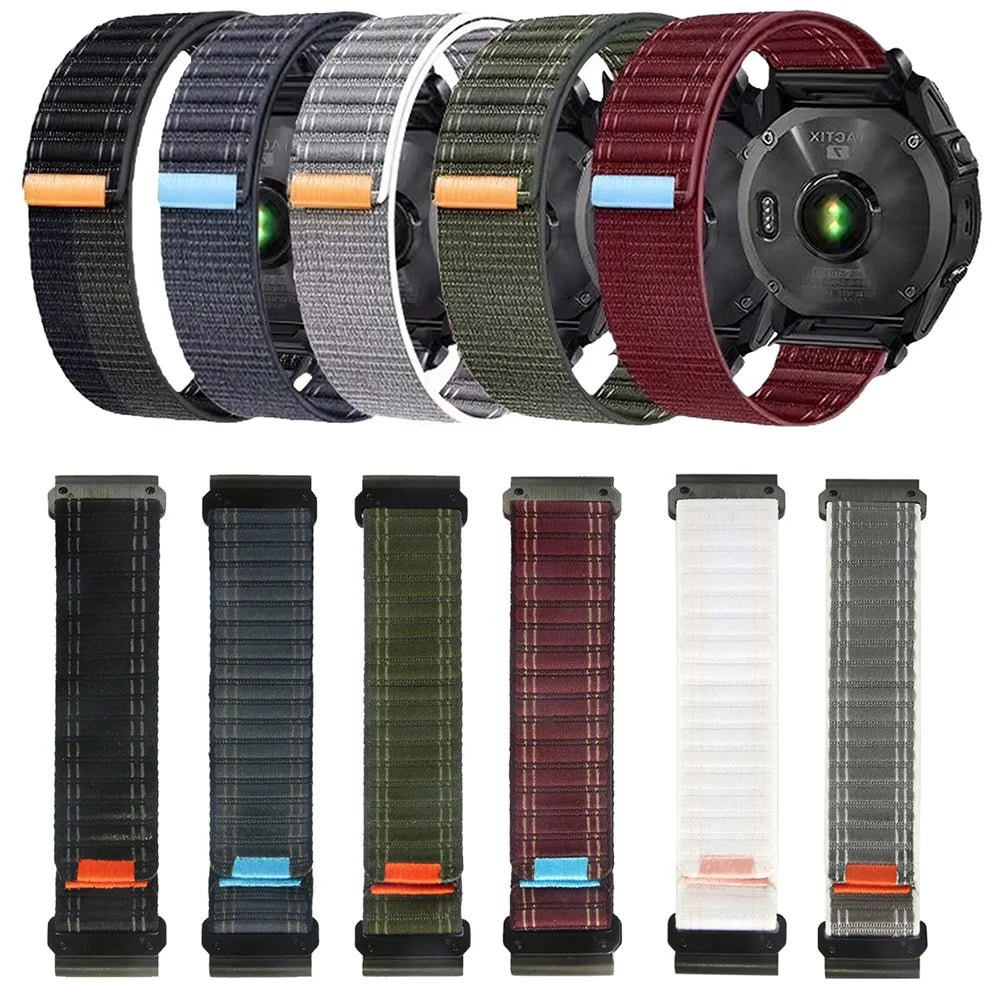 26mm Magic Tape Band for Garmin Fenix 8 Pro MicroLED 51mm  /  Fenix 8 Pro AMOLED 51mm  /  quatix 8 51mm Wavy Texture Nylon Loop Watch Strap - Dark Blue - 5