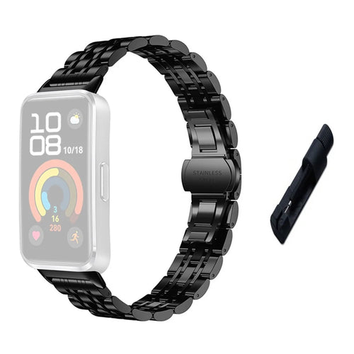 Stainless Steel Band for Huawei Band 11 / 11 NFC / 11 Pro / 11 Pro NFC Butterfly Buckle Chain Watch Strap with Removal Tool - Black - 1