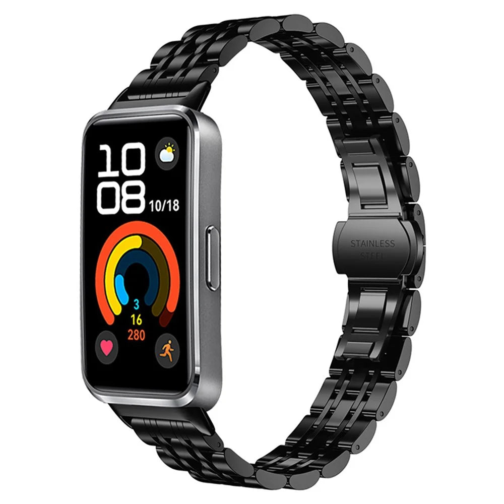 Stainless Steel Band for Huawei Band 11 / 11 NFC / 11 Pro / 11 Pro NFC Butterfly Buckle Chain Watch Strap with Removal Tool - Black - 2