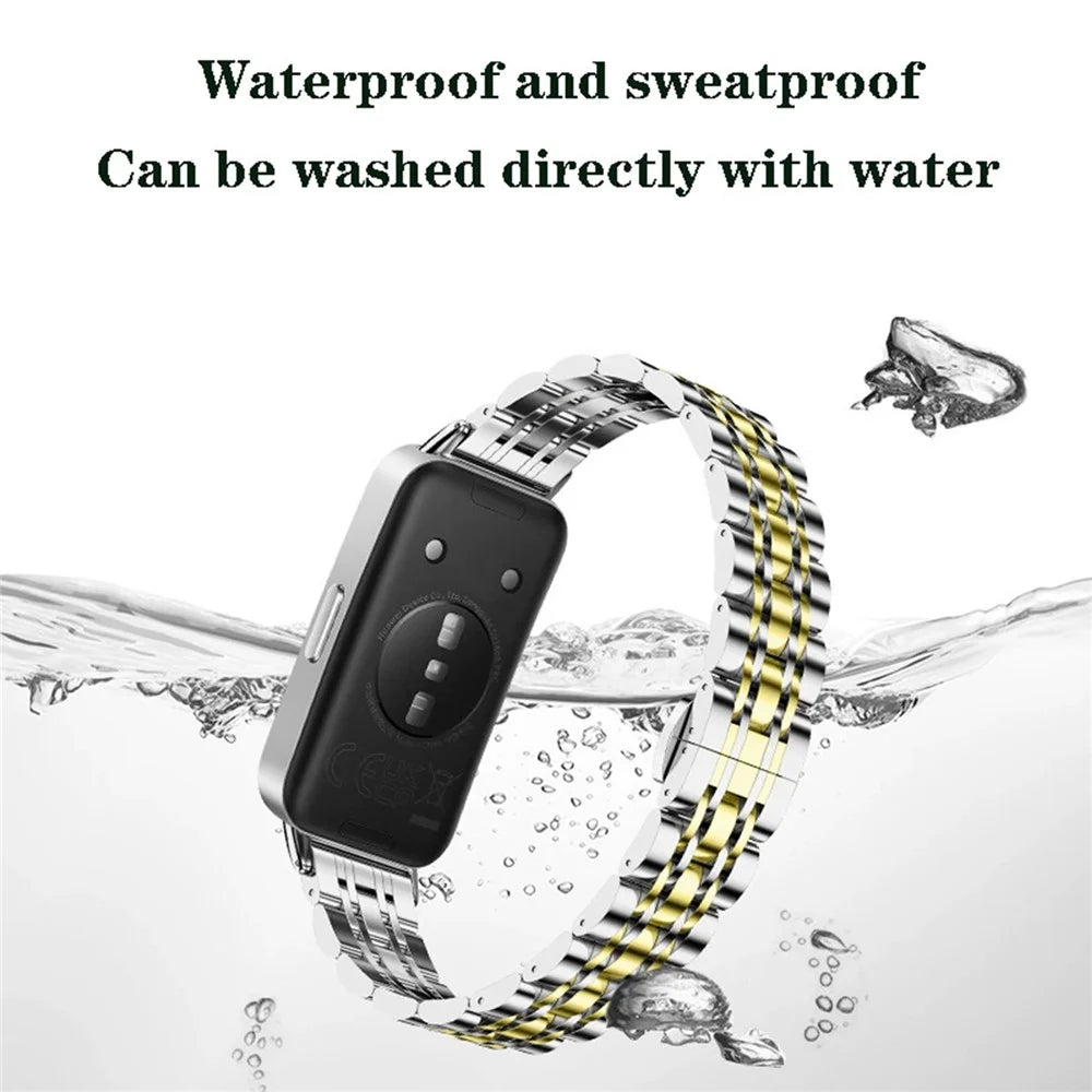 Stainless Steel Band for Huawei Band 11 / 11 NFC / 11 Pro / 11 Pro NFC Butterfly Buckle Chain Watch Strap with Removal Tool - Black - 3
