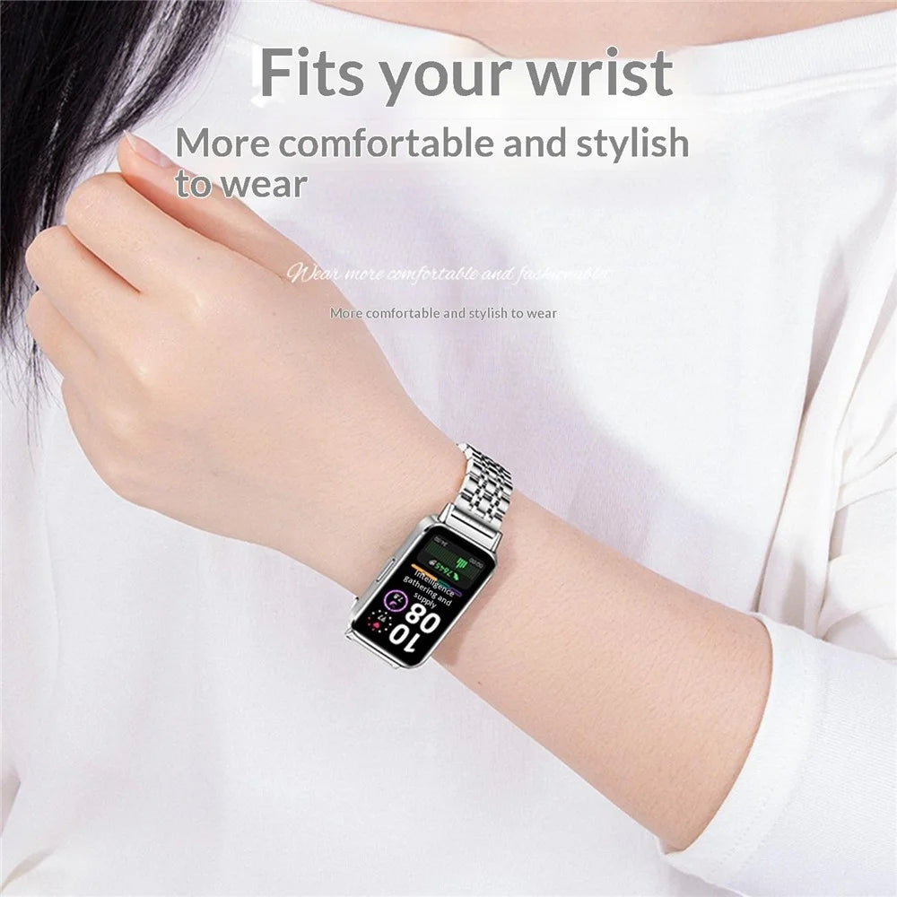 Stainless Steel Band for Huawei Band 11 / 11 NFC / 11 Pro / 11 Pro NFC Butterfly Buckle Chain Watch Strap with Removal Tool - Black - 6