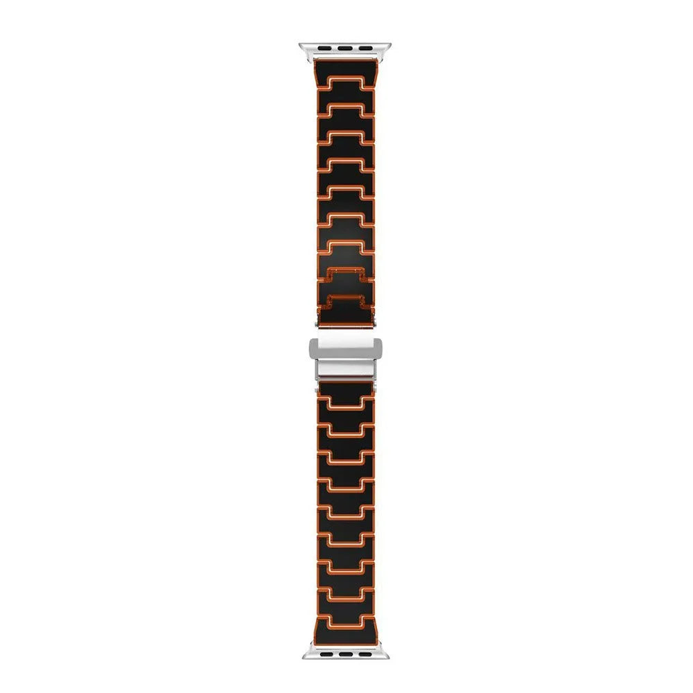 Dual Color Chain Link Band for Apple Watch Series 11 10 42mm / 9 8 7 41mm / SE3 SE2 SE 6 5 4 40mm / 3 2 1 38mm Epoxy Resin + PC Watch Strap - Black / Orange - 2